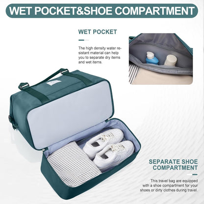 Weekender Bags for Women, Personal Item Travel Bag with Shoes Compartment | Overnight Travel Duffel Bag with Toiletry Bag, Airplane Friendly Carry-On Bag - Colors A