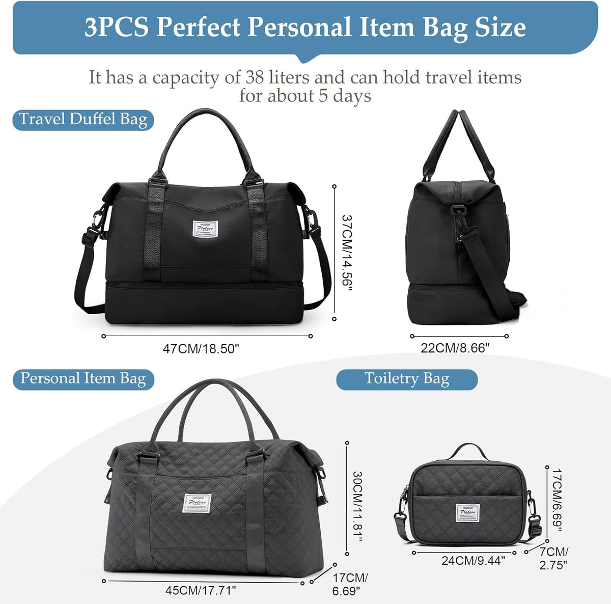 Weekender Bags for Women, Personal Item Travel Bag with Shoes Compartment | Overnight Travel Duffel Bag with Toiletry Bag, Airplane Friendly Carry-On Bag - Colors A