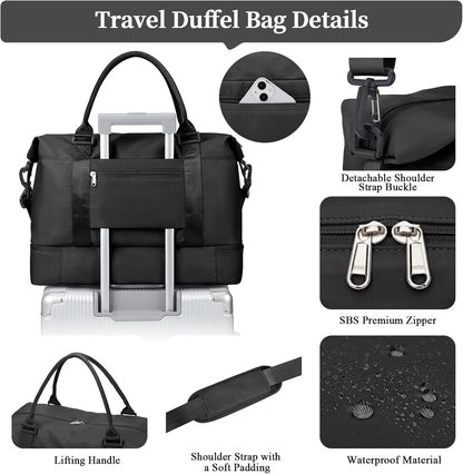 Weekender Bags for Women, Personal Item Travel Bag with Shoes Compartment | Overnight Travel Duffel Bag with Toiletry Bag, Airplane Friendly Carry-On Bag - Colors A