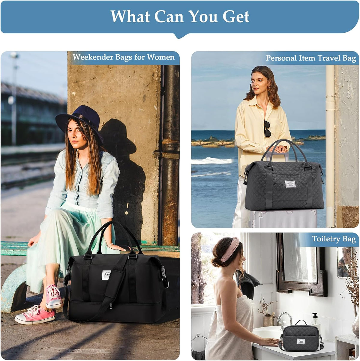 Weekender Bags for Women, Personal Item Travel Bag with Shoes Compartment | Overnight Travel Duffel Bag with Toiletry Bag, Airplane Friendly Carry-On Bag - Colors A