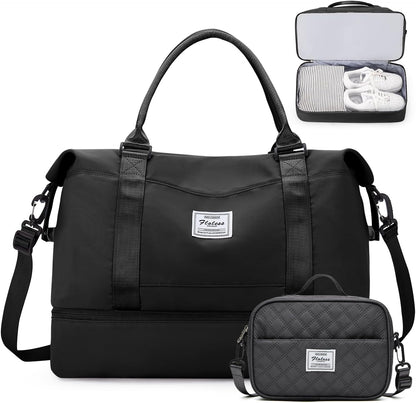 Weekender Bags for Women, Personal Item Travel Bag with Shoes Compartment | Overnight Travel Duffel Bag with Toiletry Bag, Airplane Friendly Carry-On Bag - Colors A