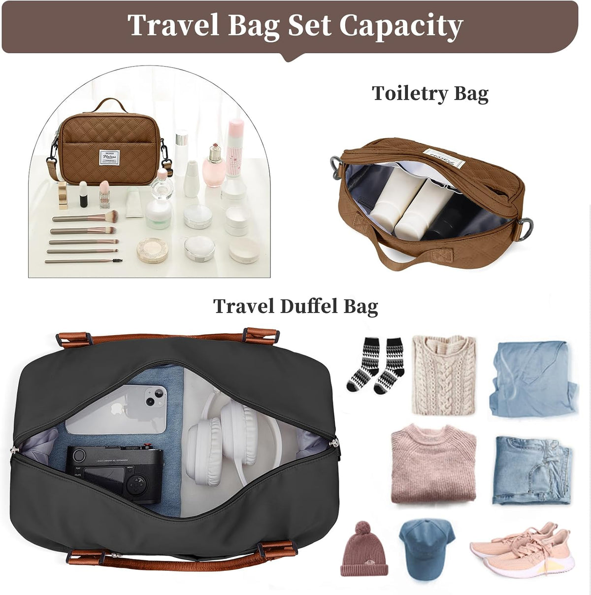 Weekender Bags for Women, Personal Item Travel Bag with Shoes Compartment | Overnight Travel Duffel Bag with Toiletry Bag, Airplane Friendly Carry-On Bag - Colors A