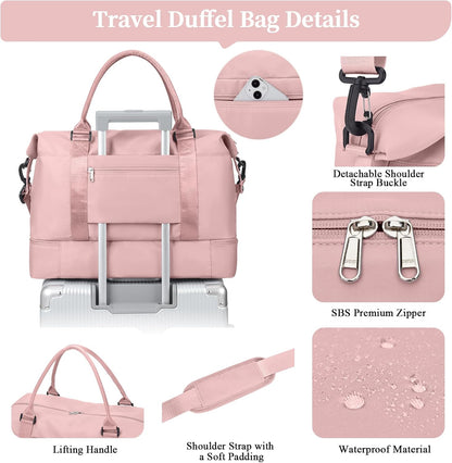 Weekender Bags for Women, Personal Item Travel Bag with Shoes Compartment | Overnight Travel Duffel Bag with Toiletry Bag, Airplane Friendly Carry-On Bag - Colors A