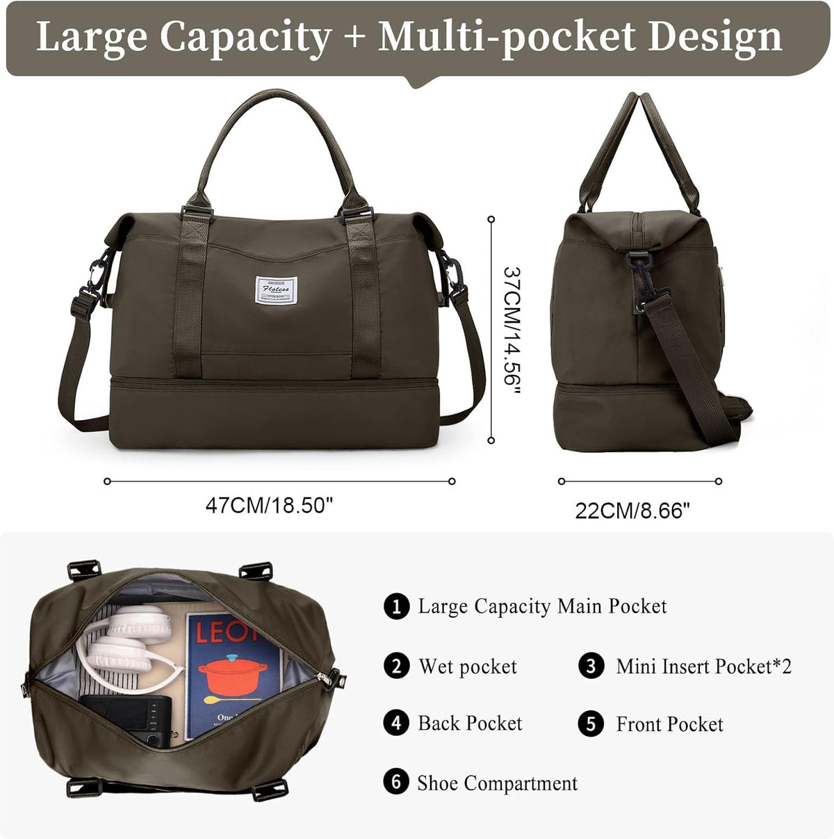 Weekender Bags for Women, Personal Item Travel Bag with Shoes Compartment | Overnight Travel Duffel Bag with Toiletry Bag, Airplane Friendly Carry-On Bag - Colors A