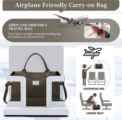 Weekender Bags for Women, Personal Item Travel Bag with Shoes Compartment | Overnight Travel Duffel Bag with Toiletry Bag, Airplane Friendly Carry-On Bag - Colors A