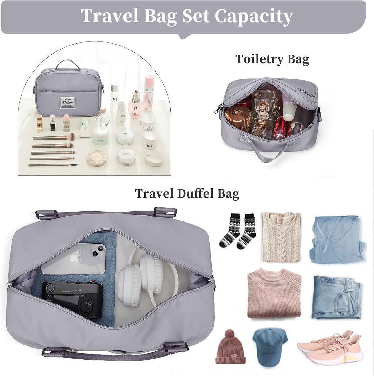 Weekender Bags for Women, Personal Item Travel Bag with Shoes Compartment | Overnight Travel Duffel Bag with Toiletry Bag, Airplane Friendly Carry-On Bag - Colors A