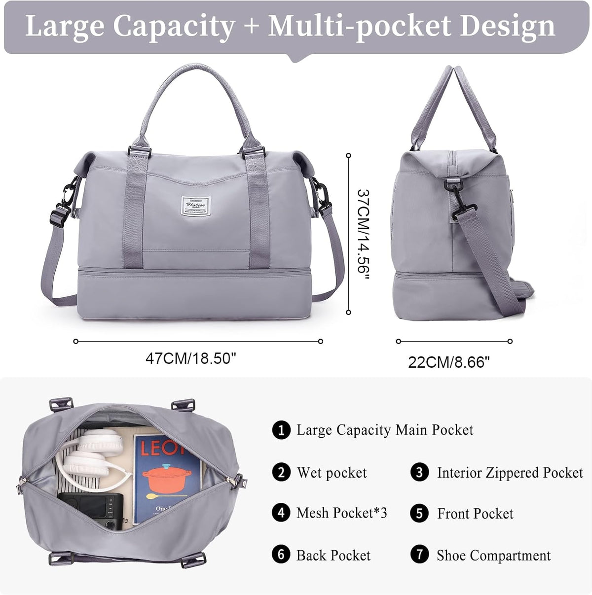Weekender Bags for Women, Personal Item Travel Bag with Shoes Compartment | Overnight Travel Duffel Bag with Toiletry Bag, Airplane Friendly Carry-On Bag - Colors A