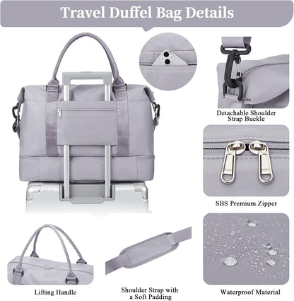 Weekender Bags for Women, Personal Item Travel Bag with Shoes Compartment | Overnight Travel Duffel Bag with Toiletry Bag, Airplane Friendly Carry-On Bag - Colors A
