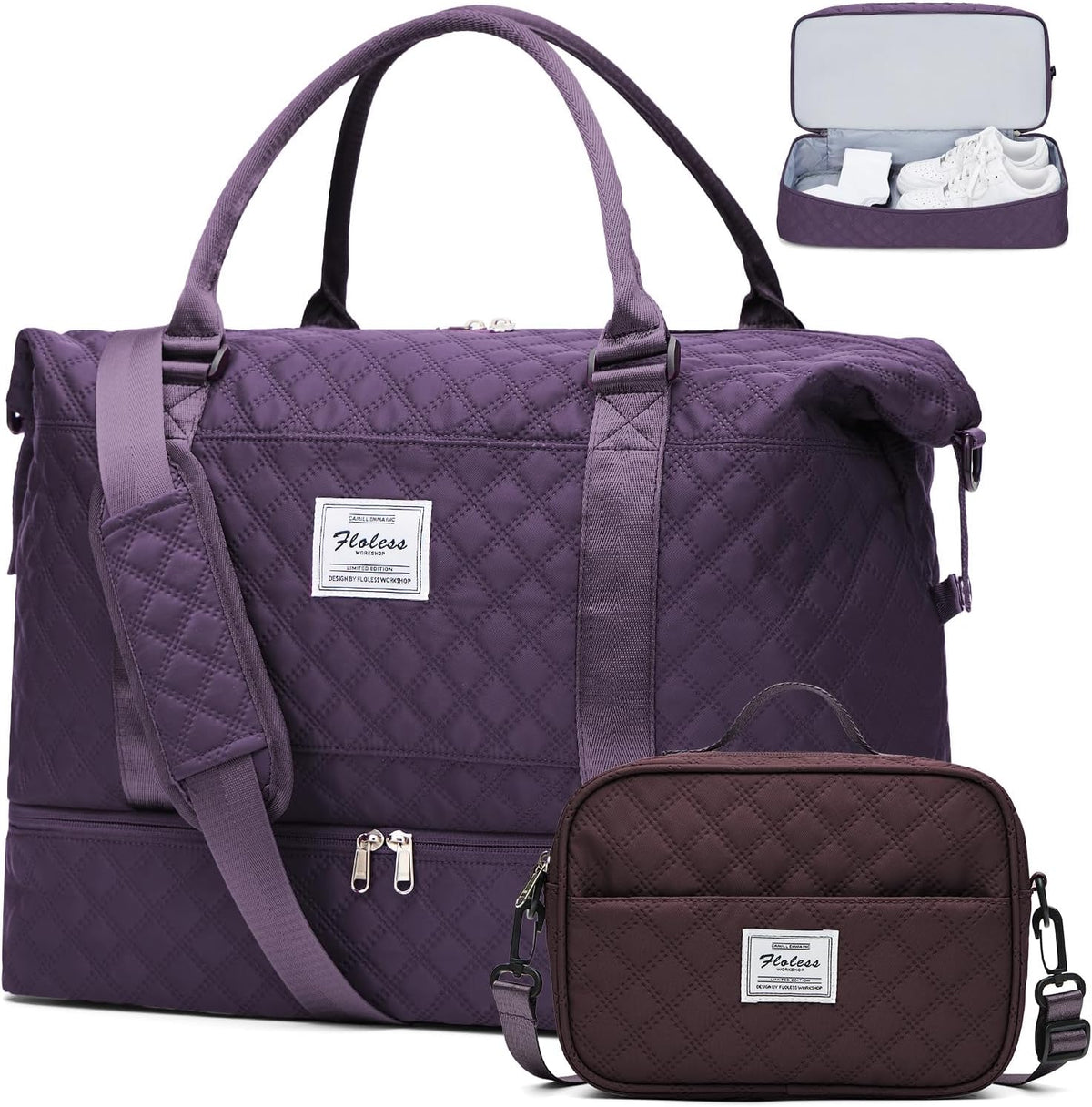 Weekender Bags for Women, Personal Item Travel Bag with Shoes Compartment | Overnight Travel Duffel Bag with Toiletry Bag, Airplane Friendly Carry-On Bag - Colors A
