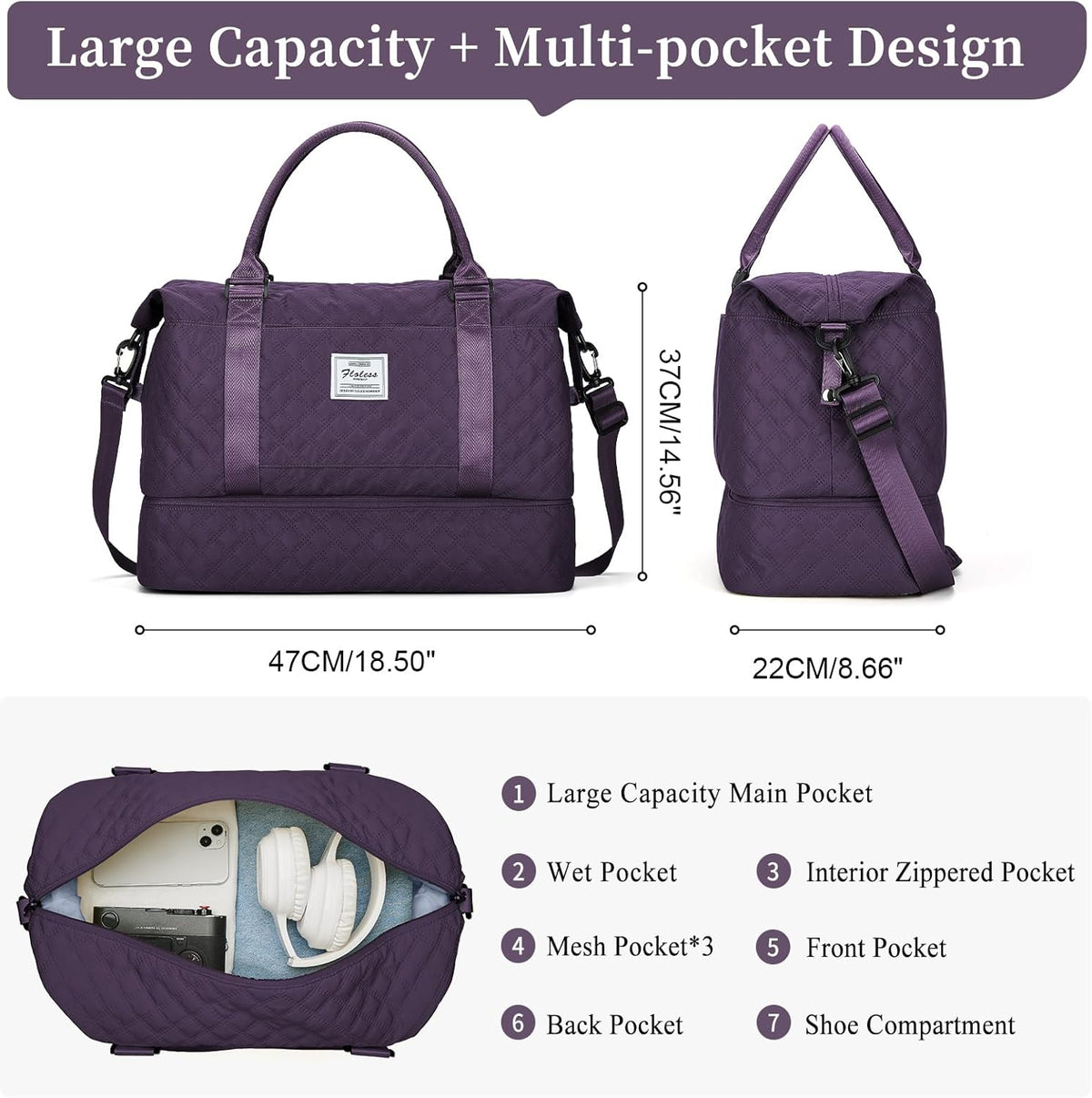 Weekender Bags for Women, Personal Item Travel Bag with Shoes Compartment | Overnight Travel Duffel Bag with Toiletry Bag, Airplane Friendly Carry-On Bag - Colors A