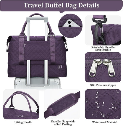 Weekender Bags for Women, Personal Item Travel Bag with Shoes Compartment | Overnight Travel Duffel Bag with Toiletry Bag, Airplane Friendly Carry-On Bag - Colors A