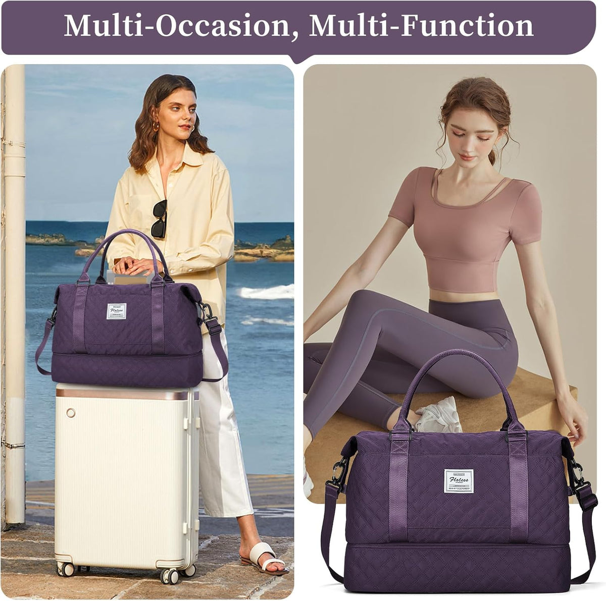 Weekender Bags for Women, Personal Item Travel Bag with Shoes Compartment | Overnight Travel Duffel Bag with Toiletry Bag, Airplane Friendly Carry-On Bag - Colors A