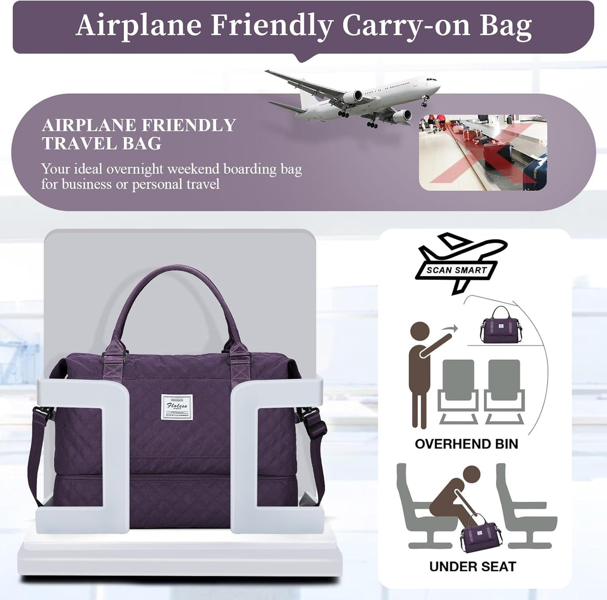 Weekender Bags for Women, Personal Item Travel Bag with Shoes Compartment | Overnight Travel Duffel Bag with Toiletry Bag, Airplane Friendly Carry-On Bag - Colors A