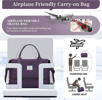 Weekender Bags for Women, Personal Item Travel Bag with Shoes Compartment | Overnight Travel Duffel Bag with Toiletry Bag, Airplane Friendly Carry-On Bag - Colors A