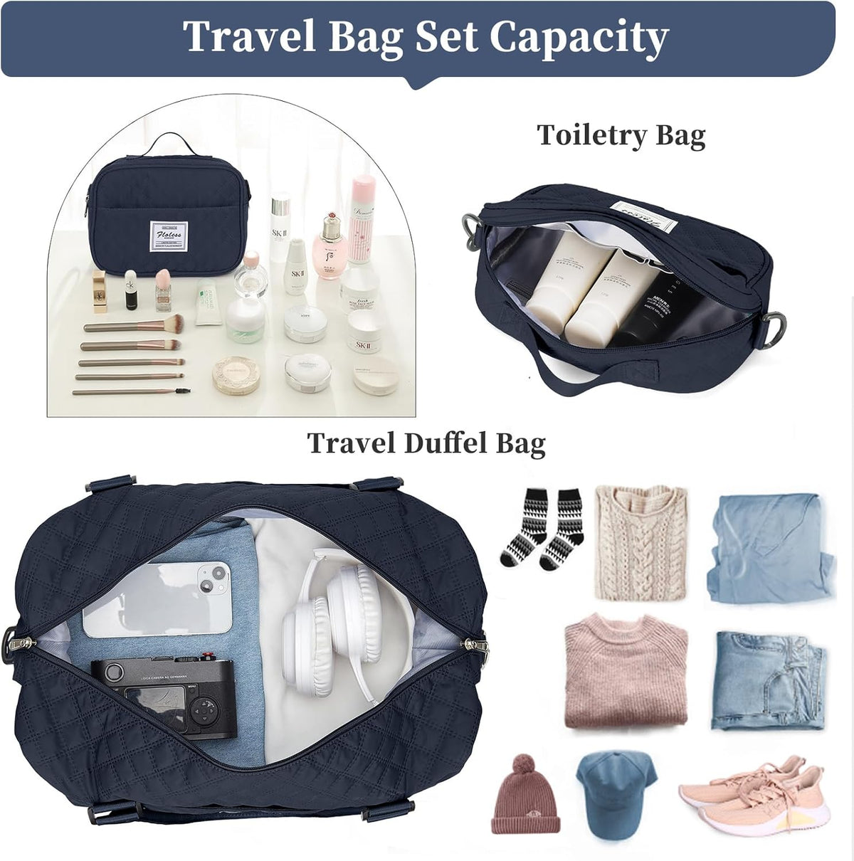 Weekender Bags for Women, Personal Item Travel Bag with Shoes Compartment | Overnight Travel Duffel Bag with Toiletry Bag, Airplane Friendly Carry-On Bag - Colors A