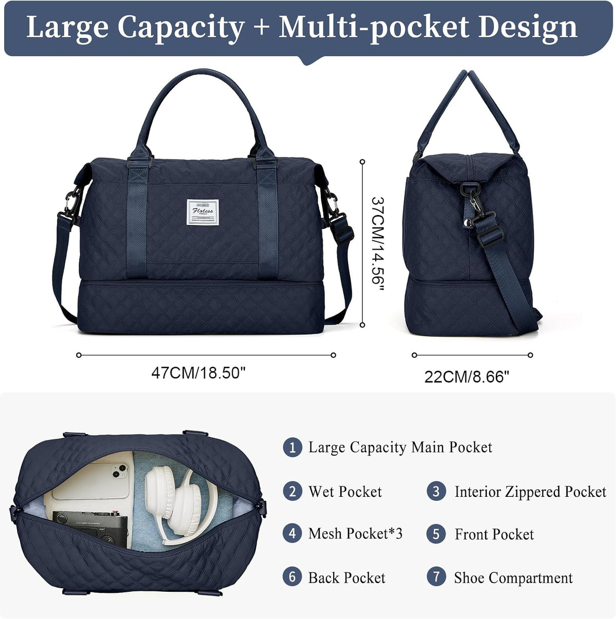 Weekender Bags for Women, Personal Item Travel Bag with Shoes Compartment | Overnight Travel Duffel Bag with Toiletry Bag, Airplane Friendly Carry-On Bag - Colors A