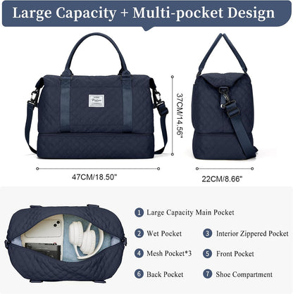 Weekender Bags for Women, Personal Item Travel Bag with Shoes Compartment | Overnight Travel Duffel Bag with Toiletry Bag, Airplane Friendly Carry-On Bag - Colors A