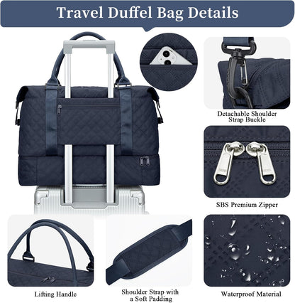 Weekender Bags for Women, Personal Item Travel Bag with Shoes Compartment | Overnight Travel Duffel Bag with Toiletry Bag, Airplane Friendly Carry-On Bag - Colors A