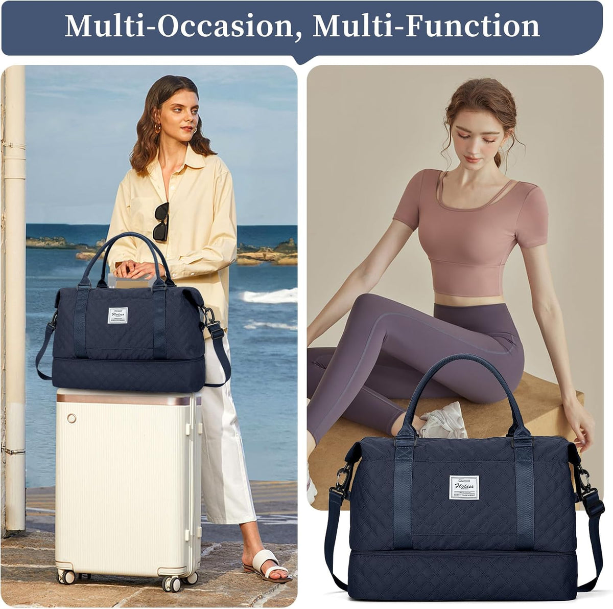 Weekender Bags for Women, Personal Item Travel Bag with Shoes Compartment | Overnight Travel Duffel Bag with Toiletry Bag, Airplane Friendly Carry-On Bag - Colors A