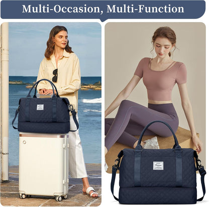 Weekender Bags for Women, Personal Item Travel Bag with Shoes Compartment | Overnight Travel Duffel Bag with Toiletry Bag, Airplane Friendly Carry-On Bag - Colors A