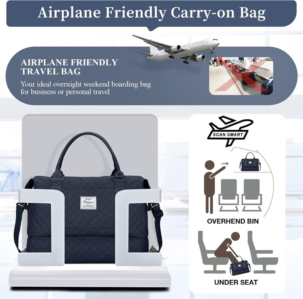Weekender Bags for Women, Personal Item Travel Bag with Shoes Compartment | Overnight Travel Duffel Bag with Toiletry Bag, Airplane Friendly Carry-On Bag - Colors A