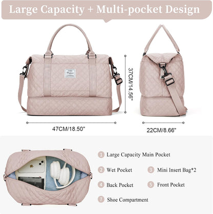 Weekender Bags for Women, Personal Item Travel Bag with Shoes Compartment | Overnight Travel Duffel Bag with Toiletry Bag, Airplane Friendly Carry-On Bag - Colors A