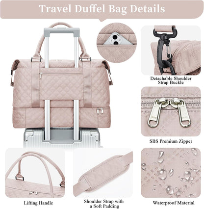 Weekender Bags for Women, Personal Item Travel Bag with Shoes Compartment | Overnight Travel Duffel Bag with Toiletry Bag, Airplane Friendly Carry-On Bag - Colors A