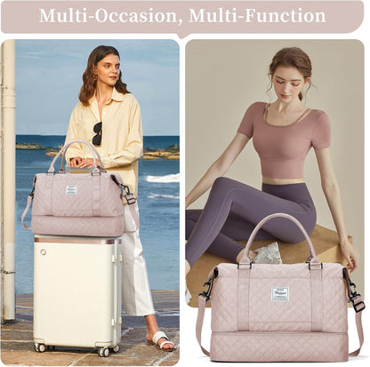 Weekender Bags for Women, Personal Item Travel Bag with Shoes Compartment | Overnight Travel Duffel Bag with Toiletry Bag, Airplane Friendly Carry-On Bag - Colors A