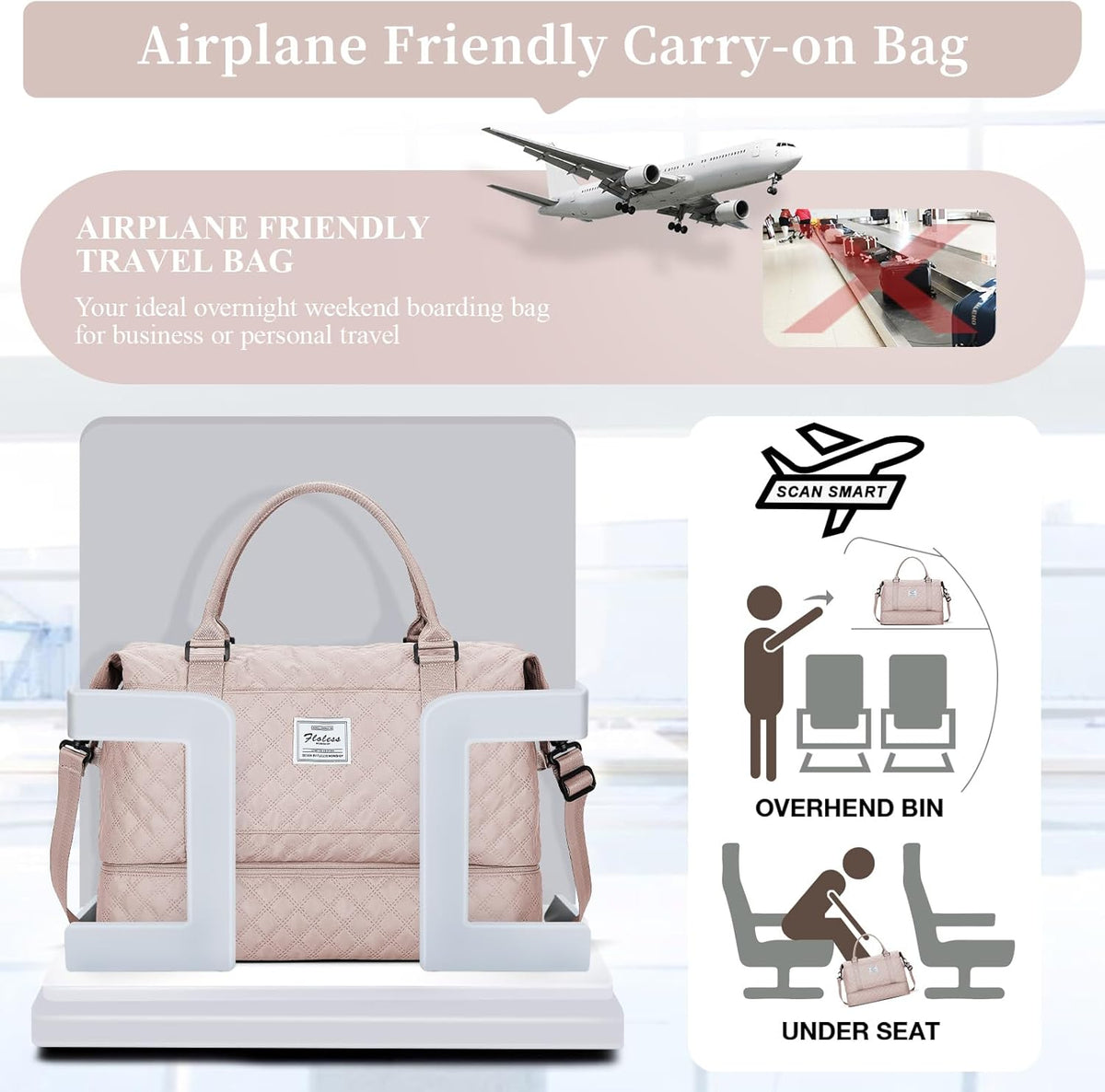 Weekender Bags for Women, Personal Item Travel Bag with Shoes Compartment | Overnight Travel Duffel Bag with Toiletry Bag, Airplane Friendly Carry-On Bag - Colors A