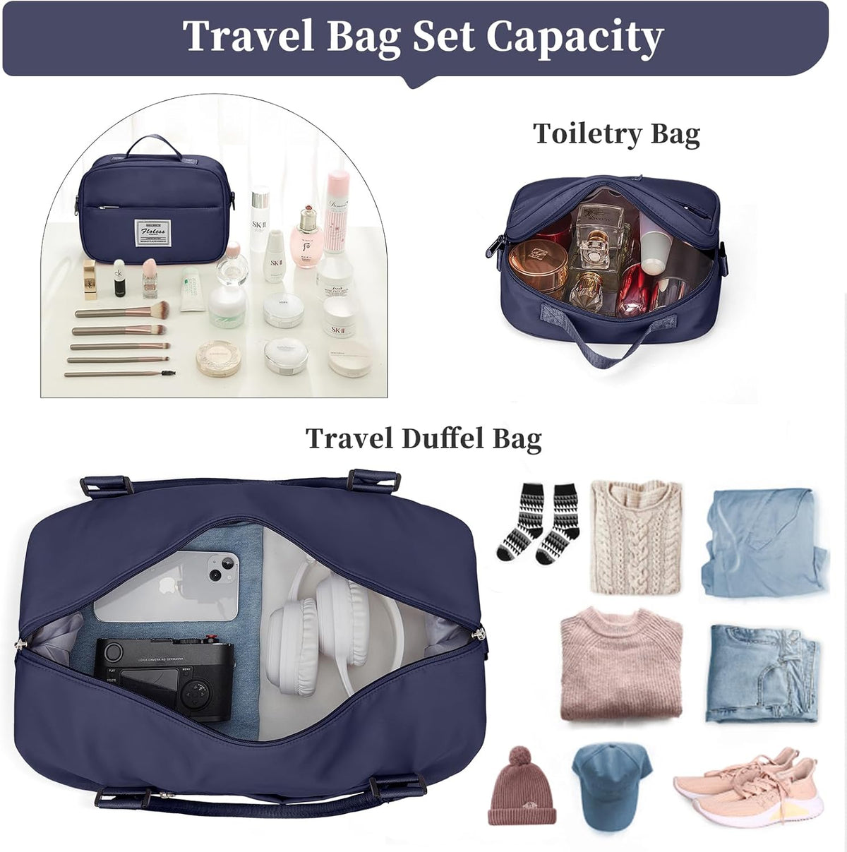 Weekender Bags for Women, Personal Item Travel Bag with Shoes Compartment | Overnight Travel Duffel Bag with Toiletry Bag, Airplane Friendly Carry-On Bag - Colors A