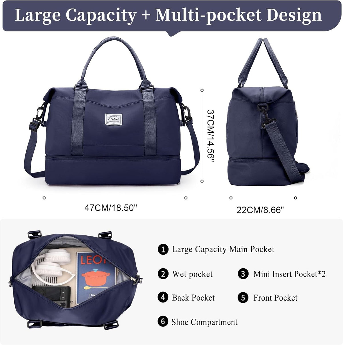 Weekender Bags for Women, Personal Item Travel Bag with Shoes Compartment | Overnight Travel Duffel Bag with Toiletry Bag, Airplane Friendly Carry-On Bag - Colors A