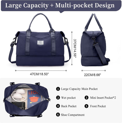 Weekender Bags for Women, Personal Item Travel Bag with Shoes Compartment | Overnight Travel Duffel Bag with Toiletry Bag, Airplane Friendly Carry-On Bag - Colors A