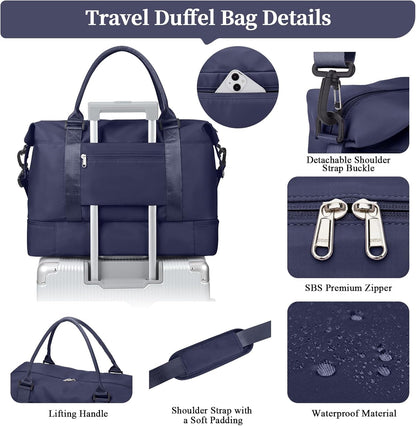Weekender Bags for Women, Personal Item Travel Bag with Shoes Compartment | Overnight Travel Duffel Bag with Toiletry Bag, Airplane Friendly Carry-On Bag - Colors A