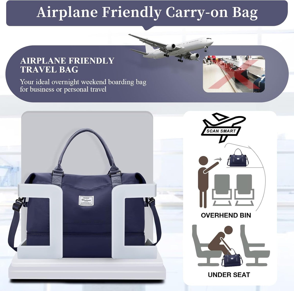 Weekender Bags for Women, Personal Item Travel Bag with Shoes Compartment | Overnight Travel Duffel Bag with Toiletry Bag, Airplane Friendly Carry-On Bag - Colors A