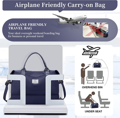 Weekender Bags for Women, Personal Item Travel Bag with Shoes Compartment | Overnight Travel Duffel Bag with Toiletry Bag, Airplane Friendly Carry-On Bag - Colors A