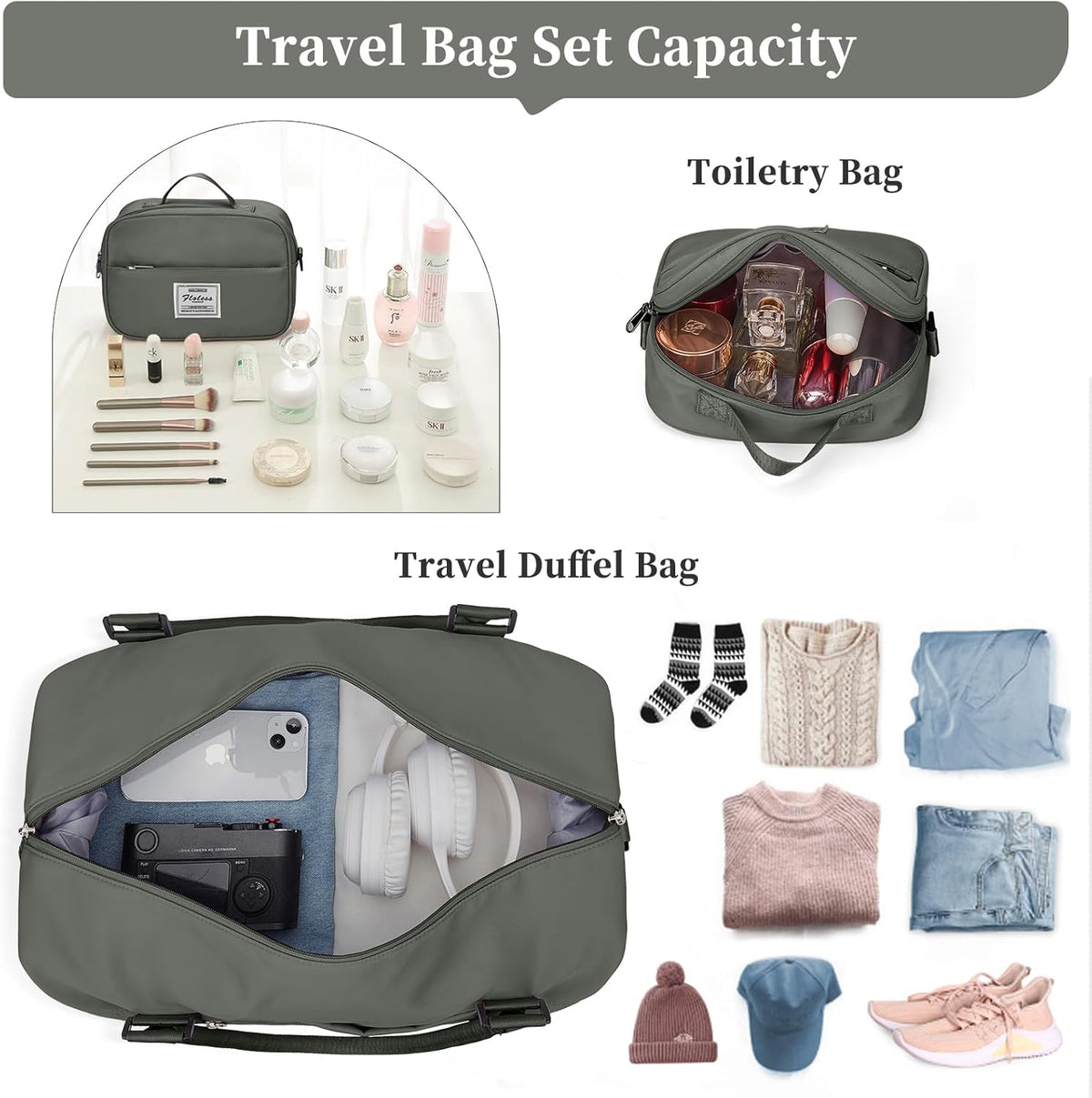 Weekender Bags for Women, Personal Item Travel Bag with Shoes Compartment | Overnight Travel Duffel Bag with Toiletry Bag, Airplane Friendly Carry-On Bag - Colors A