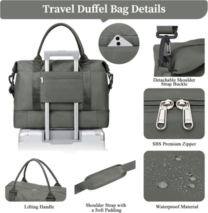 Weekender Bags for Women, Personal Item Travel Bag with Shoes Compartment | Overnight Travel Duffel Bag with Toiletry Bag, Airplane Friendly Carry-On Bag - Colors A