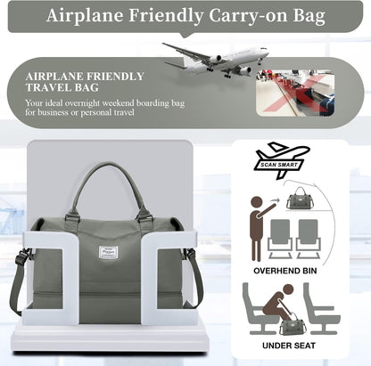 Weekender Bags for Women, Personal Item Travel Bag with Shoes Compartment | Overnight Travel Duffel Bag with Toiletry Bag, Airplane Friendly Carry-On Bag - Colors A