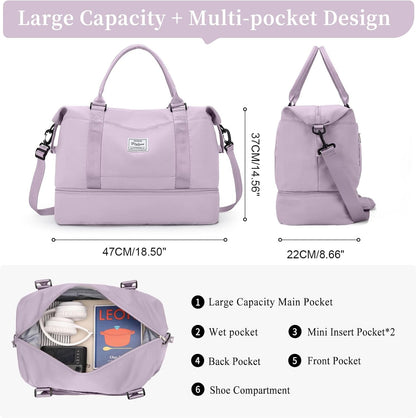 Weekender Bags for Women, Personal Item Travel Bag with Shoes Compartment | Overnight Travel Duffel Bag with Toiletry Bag, Airplane Friendly Carry-On Bag - Colors A