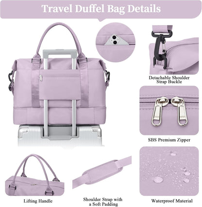 Weekender Bags for Women, Personal Item Travel Bag with Shoes Compartment | Overnight Travel Duffel Bag with Toiletry Bag, Airplane Friendly Carry-On Bag - Colors A