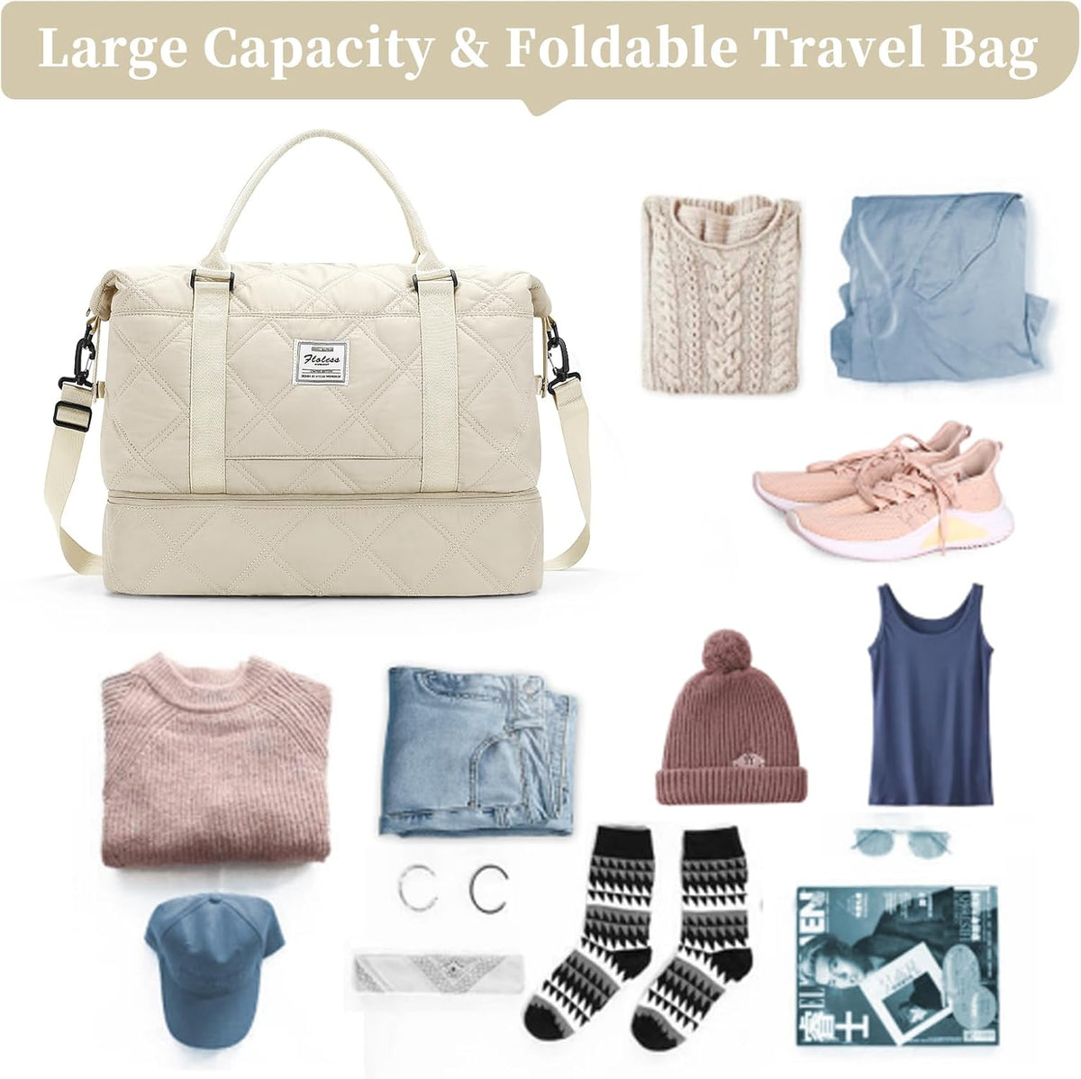 Weekender Bags for Women, Personal Item Travel Bag with Shoes Compartment | Overnight Travel Duffel Bag with Toiletry Bag, Airplane Friendly Carry-On Bag - Colors A