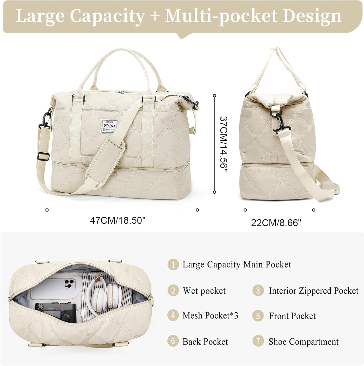 Weekender Bags for Women, Personal Item Travel Bag with Shoes Compartment | Overnight Travel Duffel Bag with Toiletry Bag, Airplane Friendly Carry-On Bag - Colors A