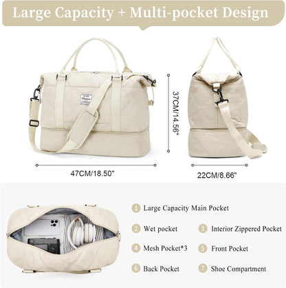 Weekender Bags for Women, Personal Item Travel Bag with Shoes Compartment | Overnight Travel Duffel Bag with Toiletry Bag, Airplane Friendly Carry-On Bag - Colors A