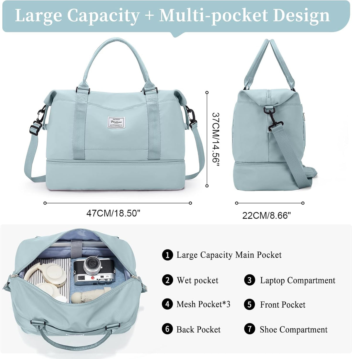 Weekender Bags for Women, Personal Item Travel Bag with Shoes Compartment | Overnight Travel Duffel Bag with Toiletry Bag, Airplane Friendly Carry-On Bag - Colors A