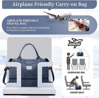 Weekender Bags for Women, Personal Item Travel Bag with Shoes Compartment | Overnight Travel Duffel Bag with Toiletry Bag, Airplane Friendly Carry-On Bag - Colors A