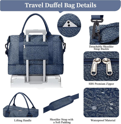 Weekender Bags for Women, Personal Item Travel Bag with Shoes Compartment | Overnight Travel Duffel Bag with Toiletry Bag, Airplane Friendly Carry-On Bag - Colors A