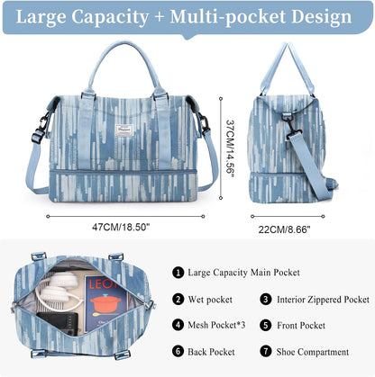 Weekender Bags for Women, Personal Item Travel Bag with Shoes Compartment | Overnight Travel Duffel Bag with Toiletry Bag, Airplane Friendly Carry-On Bag - Colors A