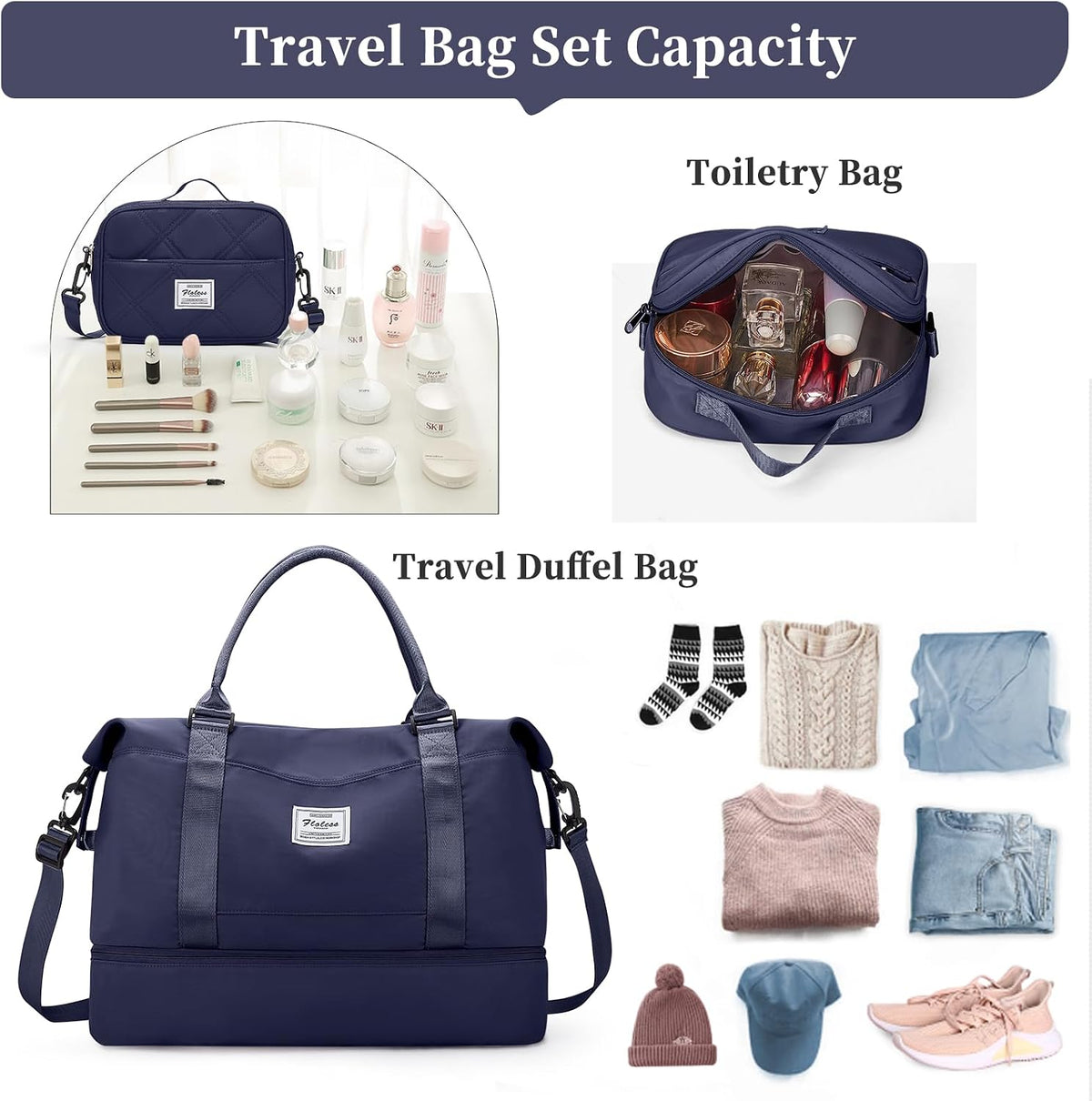Weekender Bags for Women, Personal Item Travel Bag with Shoes Compartment | Overnight Travel Duffel Bag with Toiletry Bag, Airplane Friendly Carry-On Bag - Colors A