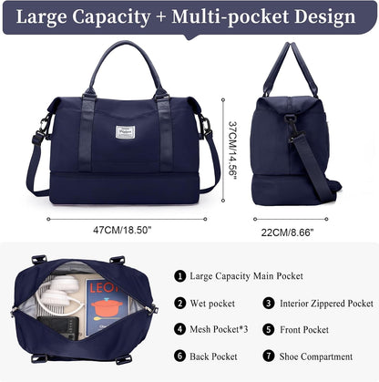Weekender Bags for Women, Personal Item Travel Bag with Shoes Compartment | Overnight Travel Duffel Bag with Toiletry Bag, Airplane Friendly Carry-On Bag - Colors A