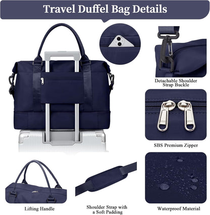 Weekender Bags for Women, Personal Item Travel Bag with Shoes Compartment | Overnight Travel Duffel Bag with Toiletry Bag, Airplane Friendly Carry-On Bag - Colors A
